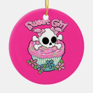 Sweet Girl Skull Ceramic Tree Decoration