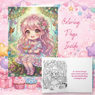 Sweet Girl with Cupcake Birthday   Colour Me Card