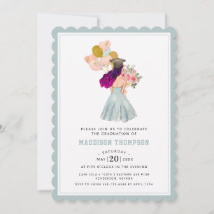 Sweet Girl with Purple Hair Watercolor  Invitation