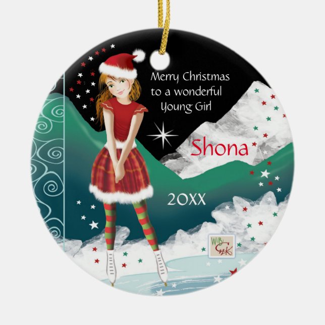 Sweet Girl, Young Teen Skater, Christmas Ceramic Ornament (Front)