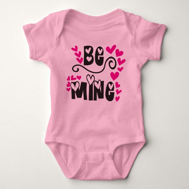 Sweet Girls Be Mine Pink Hearts Valentines Day Baby Bodysuit (Front)