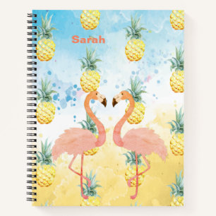 Sweet Girly Flamingo and Pineapple Notebook