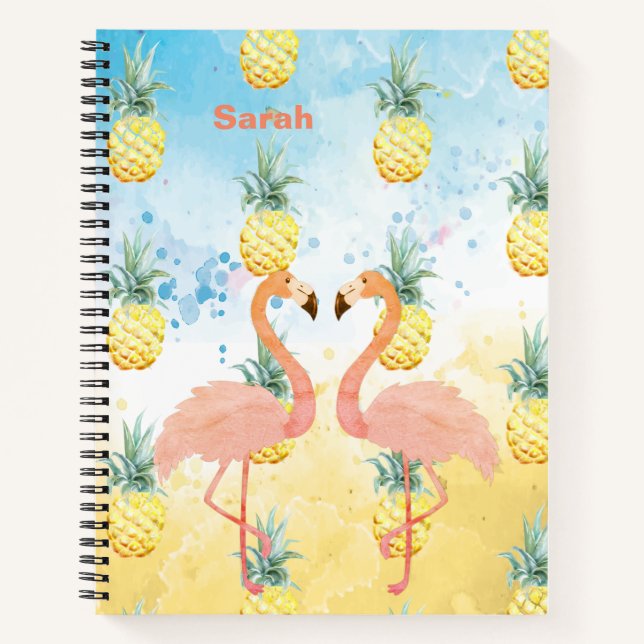 Sweet Girly Flamingo and Pineapple  Notebook (Front)
