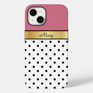 Sweet Girly Honeysuckle Pink White Black Polka Dot Case-Mate iPhone 14 Case