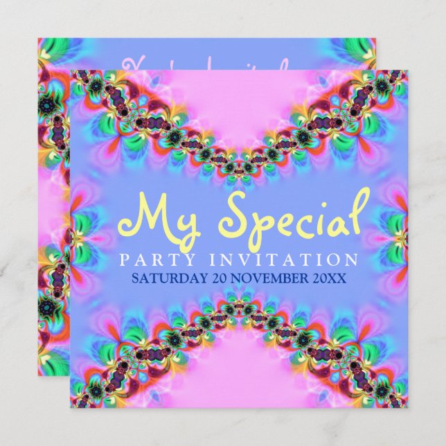 Sweet Girly Lace Fractal Special Party Invitations (Front/Back)