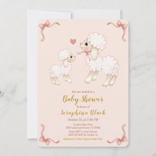 Sweet Girly Pink Lamb Baby Shower Invitation