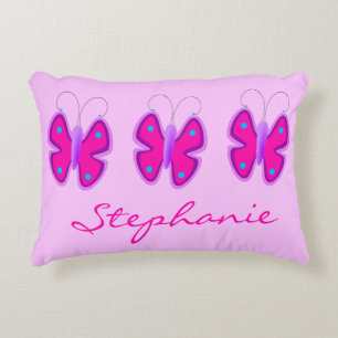 Sweet Girly Pretty Pink Butterflies Custom Name Decorative Cushion