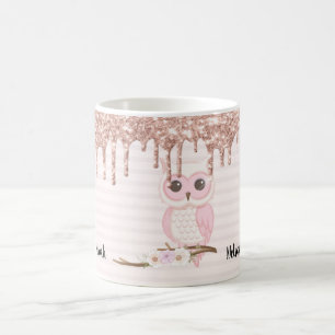 Sweet Glitter Girly Pink Owl Coffee Mug