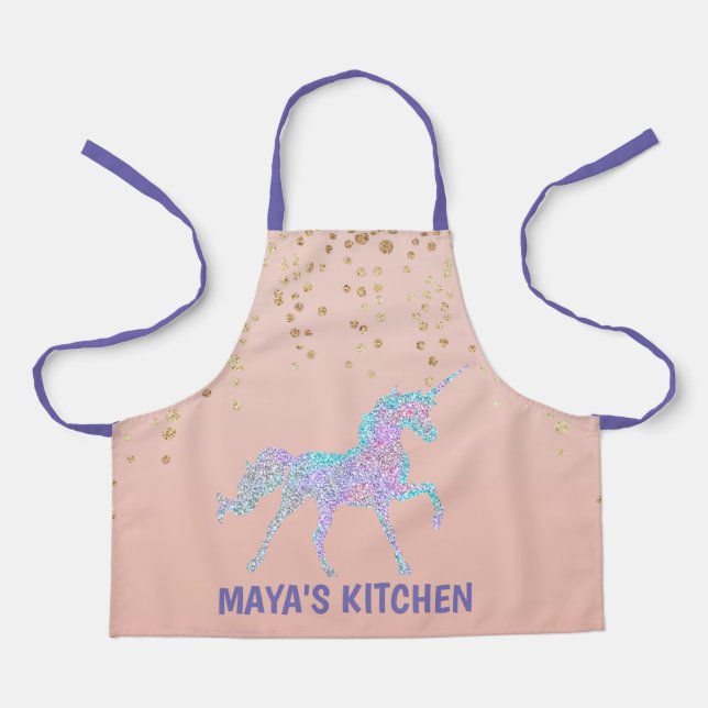Sweet Glittery Rainbow Unicorn Girls Apron (Front)