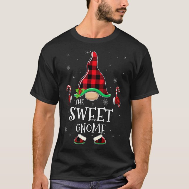 Sweet Gnome Buffalo Plaid Matching Family Christma T-Shirt (Front)