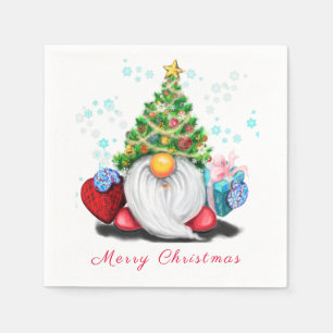 Sweet Gnome with Christmas Tree Hat and Gifts Napkin