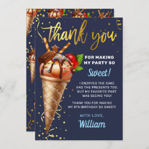 Sweet Gold Chocolate Ice Cream Birthday Navy Blue Thank You Card