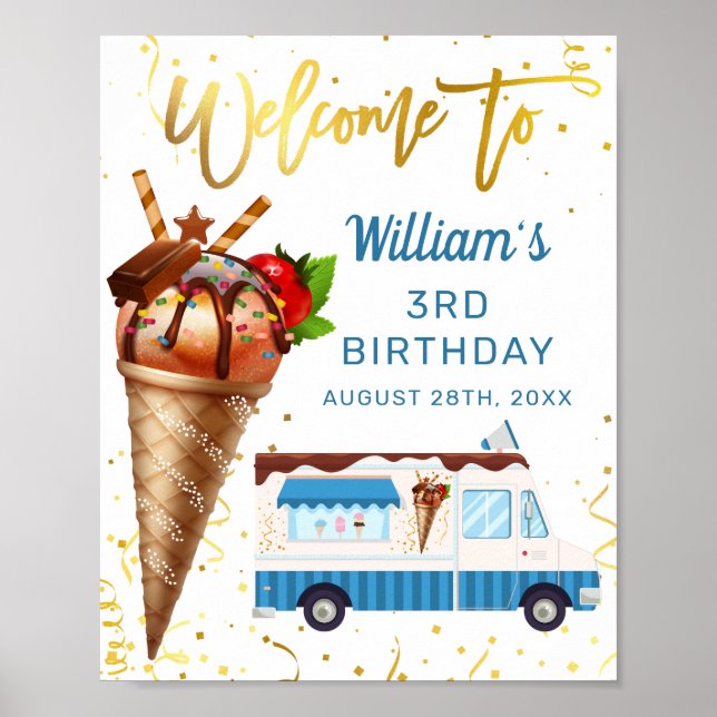 Sweet Gold Chocolate Ice Cream Birthday Welcome Poster (Front)