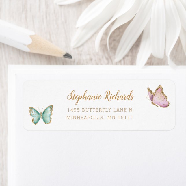 Sweet Gold Glitter Butterfly Return Address Return Address Label (Insitu)