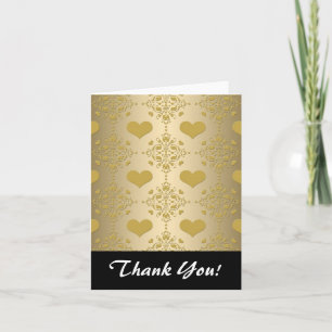 Sweet Gold Hearts Damask Pattern Holiday Card