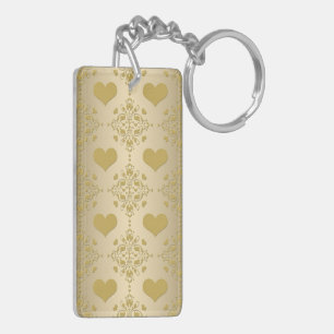 Sweet Gold Hearts Damask Pattern Key Ring