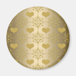 Sweet Gold Hearts Damask Pattern Magnet