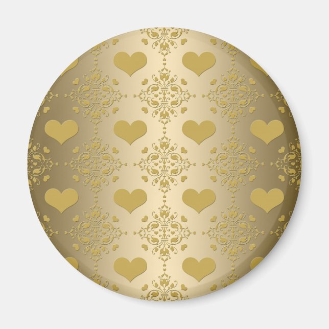 Sweet Gold Hearts Damask Pattern Magnet (Front)
