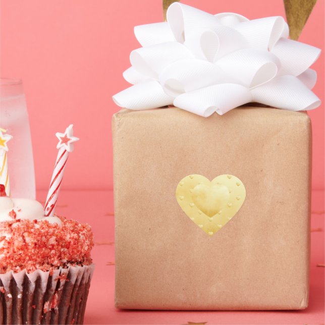 Sweet Gold Hearts Pattern on Faux Gold Heart Sticker (Party)