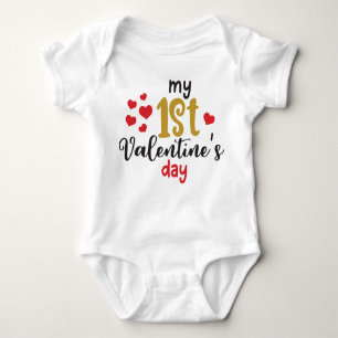 Sweet Gold & Red Hearts My 1st Valentines Day Baby Bodysuit
