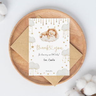 Sweet Gold Starry Sleeping Lion Baby Shower Thank You Card