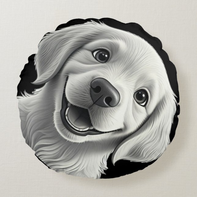 Sweet Golden Joy: Pixar-Style Puppy Friends Round Cushion (Front)