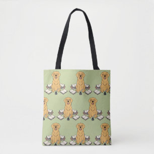 Sweet Golden Retriever Dog Writer Books Lover Art Tote Bag