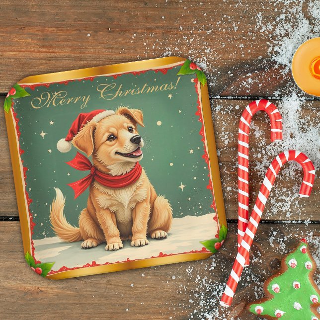 Sweet Golden Retriever Puppy Christmas Paper Plate (Creator Uploaded)