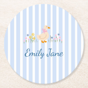 Sweet Goose Wildflower Baby Shower Christening Round Paper Coaster
