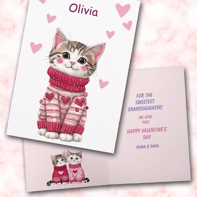 Sweet Granddaughter Sweater Kittens Valentine Holiday Card (Creator Uploaded)