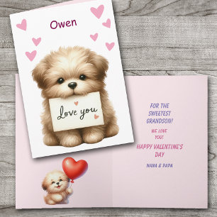 Sweet Grandson Puppy Dog Valentine Holiday Card