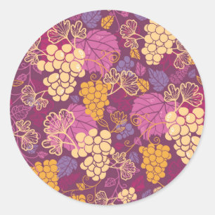 Sweet grape vines pattern background classic round sticker
