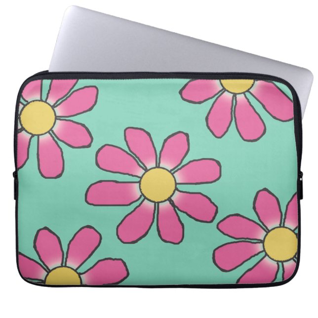 Sweet Graphical Pink Flowers on any Colour Laptop Sleeve (Front)