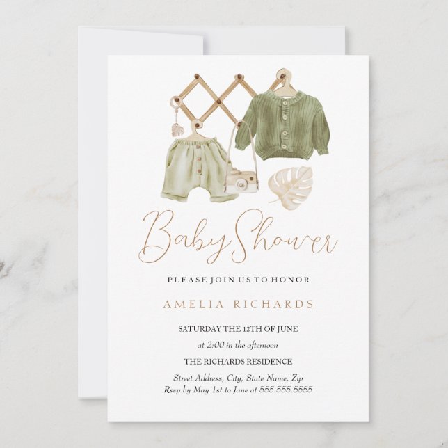 Sweet Green Boho Nursery Decor Baby Shower Invitation (Front)