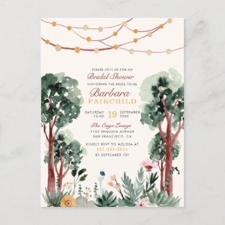 Sweet Green Botanical Trees Woodland Bridal Shower Invitation Postcard