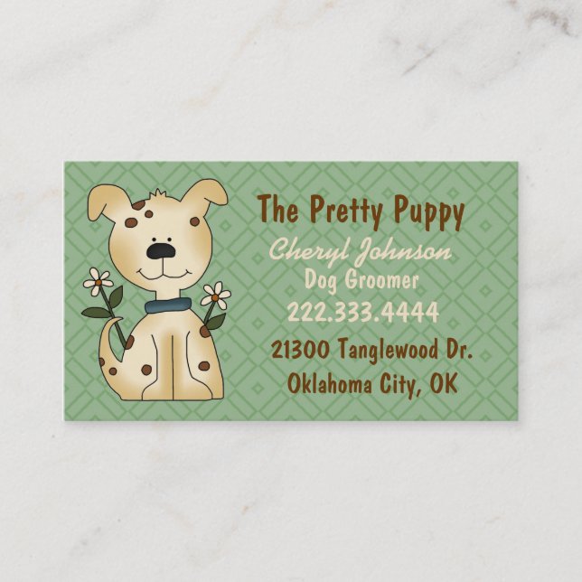 Sweet Green Dog Groomer Business Card (Front)