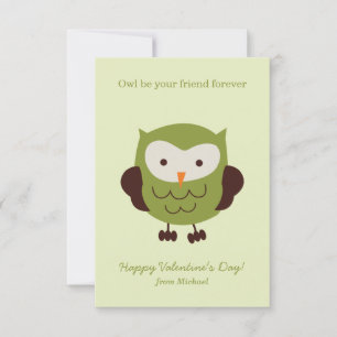 Sweet Green Owl Classroom Valentine Cards