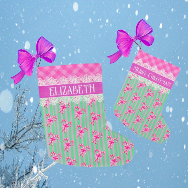 Sweet Green Purple Pink Candy Canes Customised  Large Christmas Stocking (Creator Uploaded)