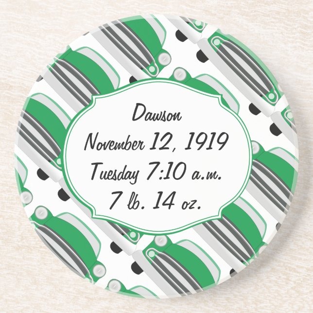 Sweet Green Retro Car Baby Shower Gifts Coaster (Front)
