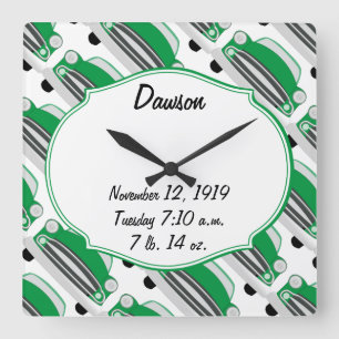 Sweet Green Retro Car Baby Shower Gifts Square Wall Clock