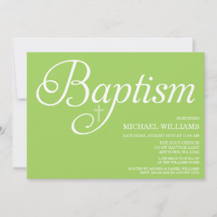 Sweet Green Script Baptism Invitations