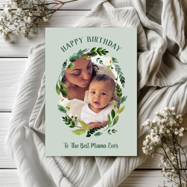 Sweet Greenery Birthday Photo Card for Mom (Creator Uploaded)