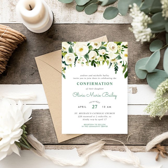 Sweet Greenery Floral Confirmation Invitation (Creator Uploaded)
