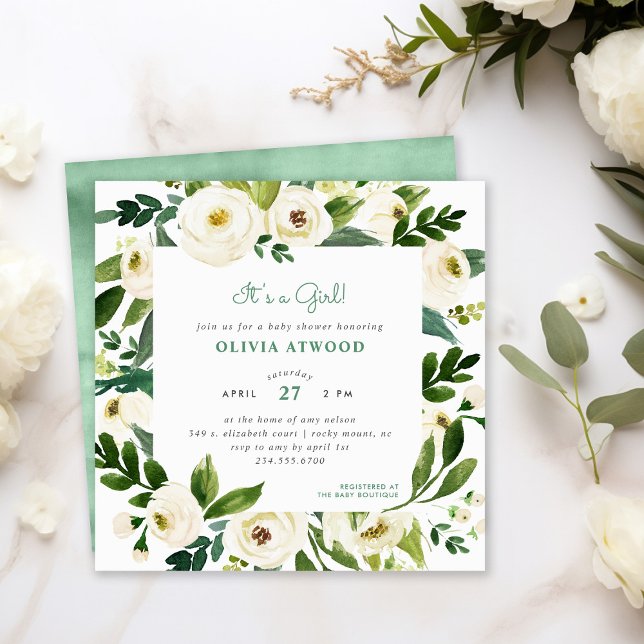 Sweet Greenery Floral Frame Baby Shower Invitation (Creator Uploaded)