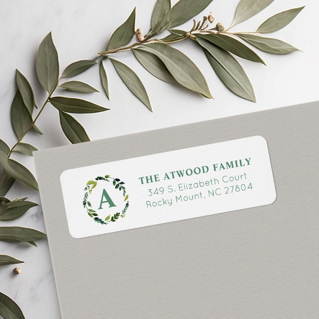 Sweet Greenery Monogram Return Address Labels (Creator Uploaded)
