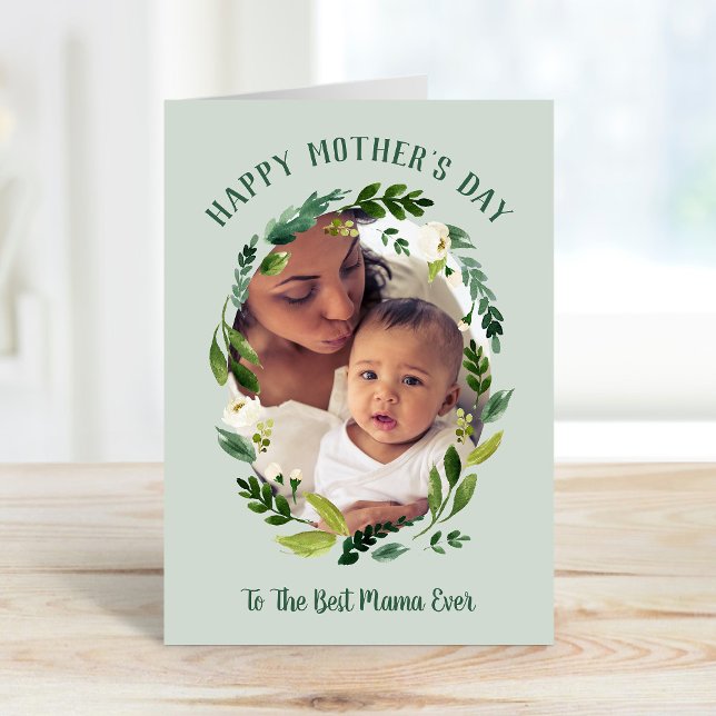 Sweet Greenery Mother's Day Photo Card for Mom (Creator Uploaded)