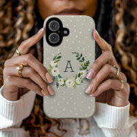 Sweet Greenery Wreath and Greige Dots Monogram
