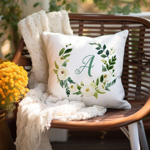 Sweet Greenery Wreath Monogram Cushion