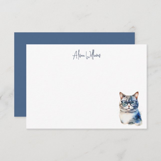 Sweet Grey Cat Personalised Thank You Card (Front/Back)