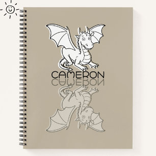 Sweet Grey Dragon Reflection Doodle Custom Name Notebook